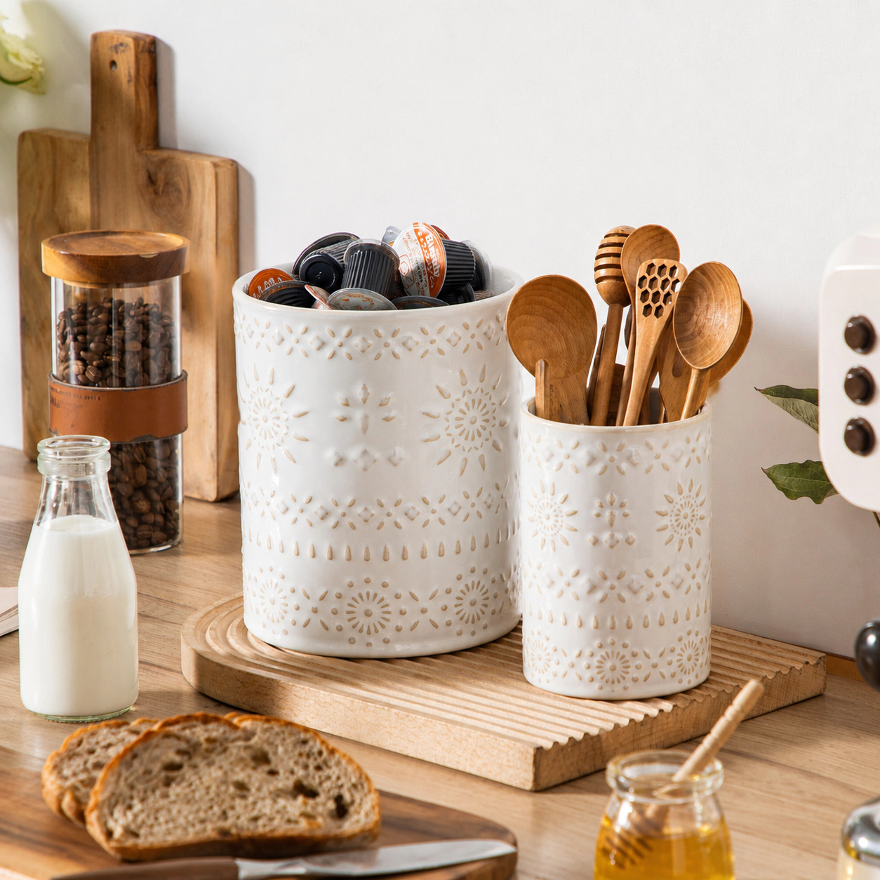 WZK Set of 2 Ceramic Farmhouse Kitchen Utensil Holders