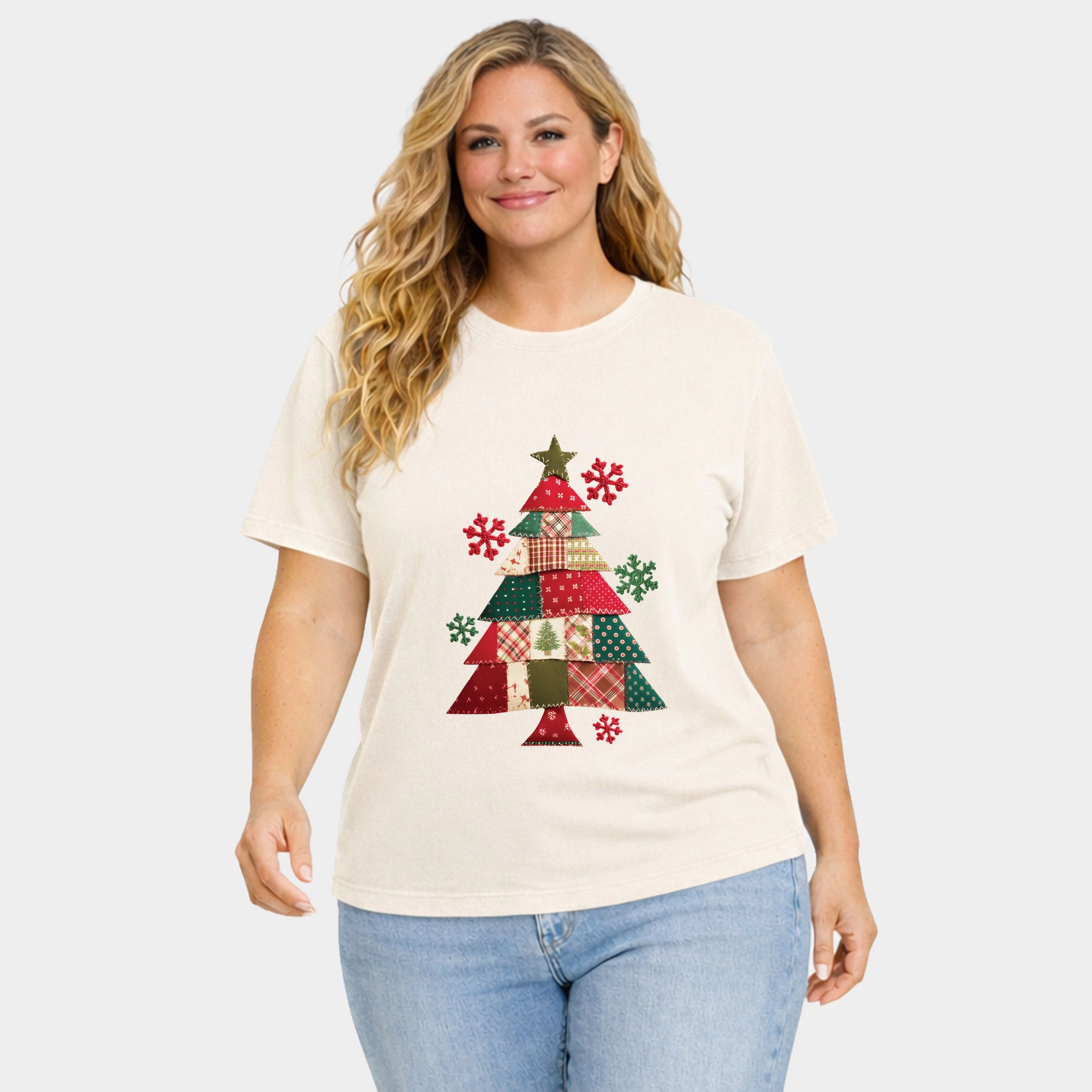 Simply Sage Market - Women's Plus Garment Dyed Tee Christmas Tree Patchwork Print