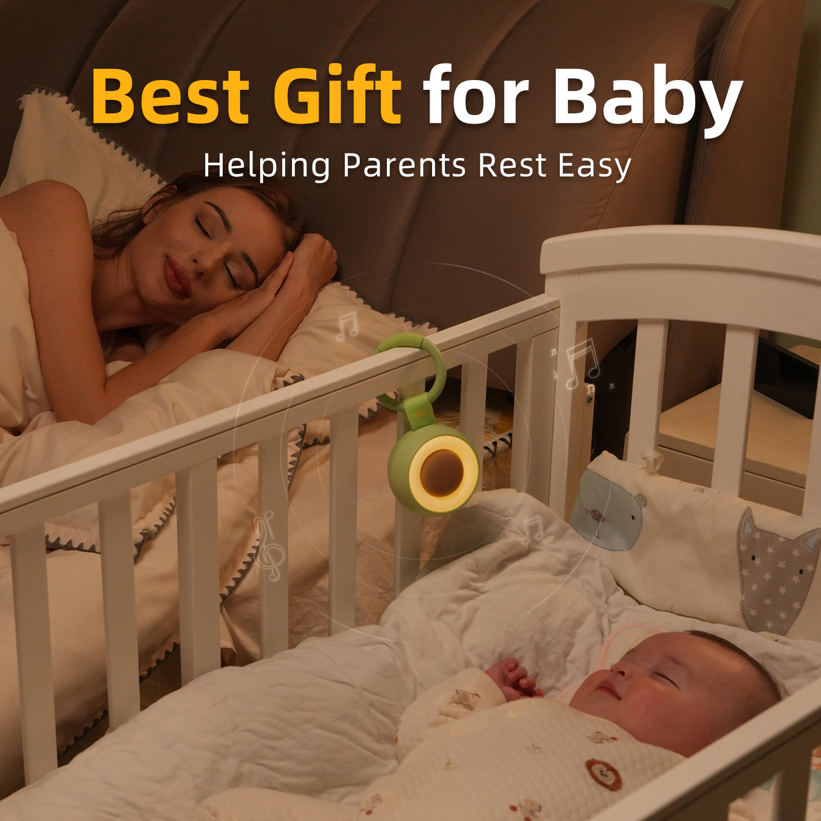 Alilo Pocket Soother Portable Baby Sound Machine with 30 Soothing Sounds, Nightlight & Sleep Timer