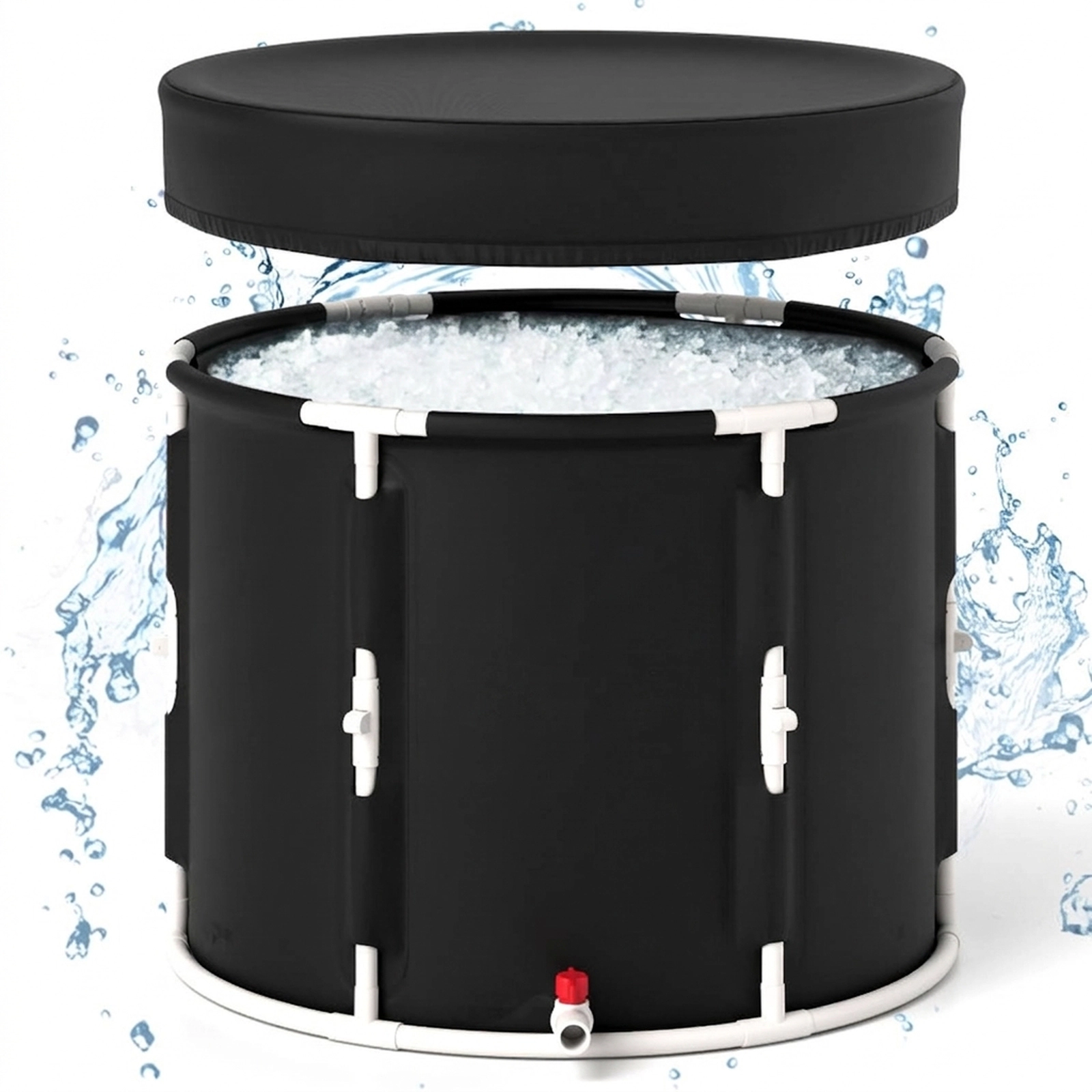 SUGIFT 66 Gal Foldable Ice Bath Tub with Lid Cold Plunge Tub 32.5 x 25 in PVC Canvas Plastic For Adult Black+White