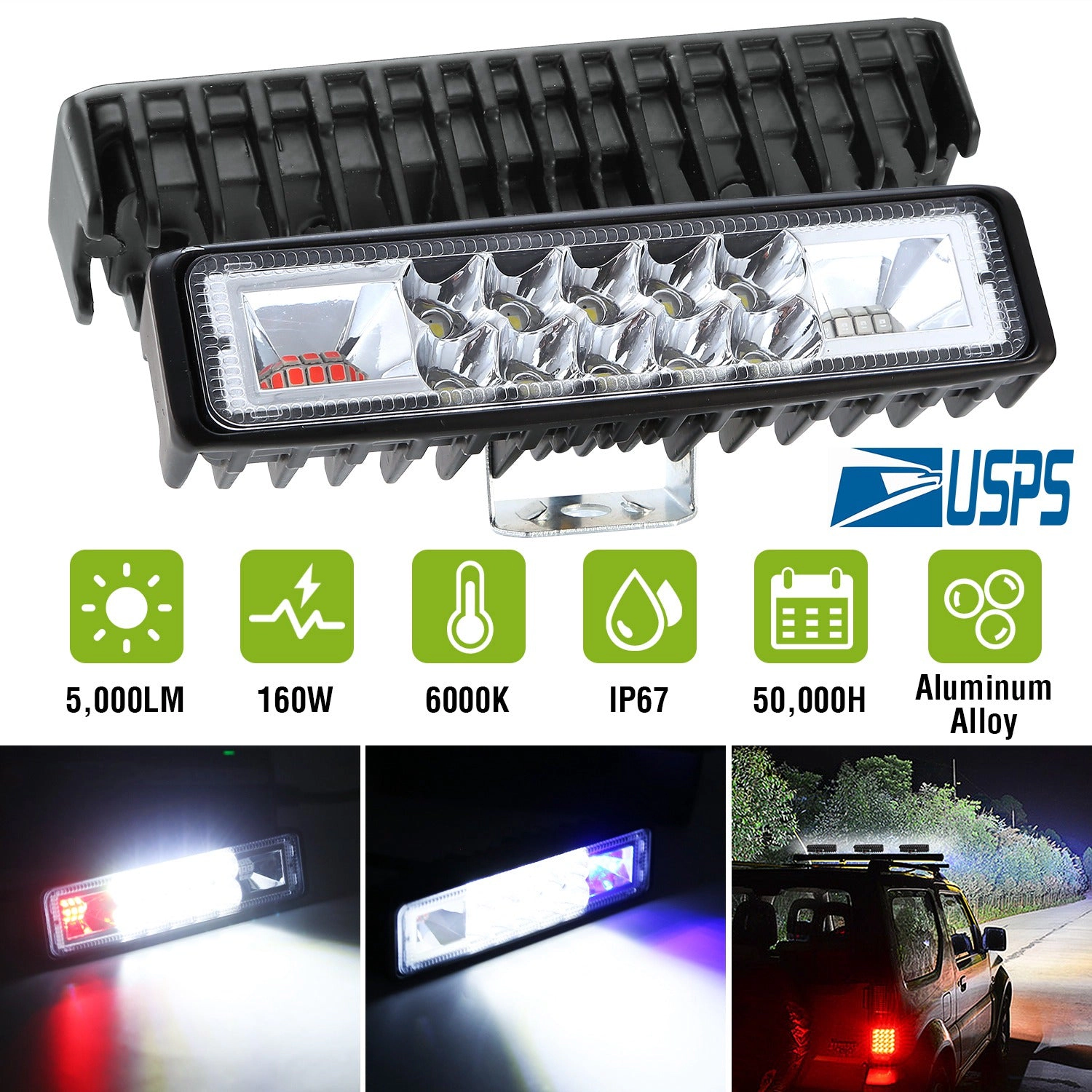GBruno 6-Inch 160W LED Light Bar 2-Pack