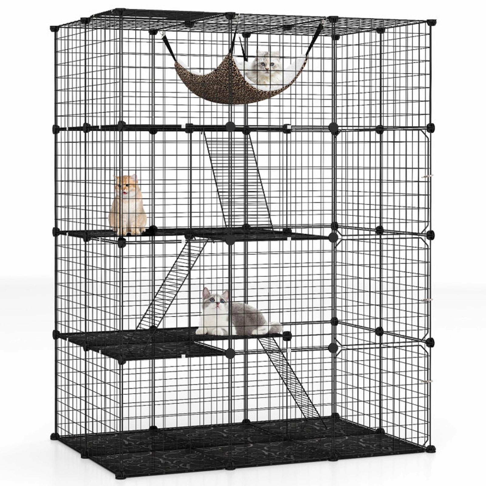 SUGIFT Black 4-Tier Cat Cage Pet Playpen with Skylight and Hammock 43-in W 29-in D 56-in H 11-lb Per Panel