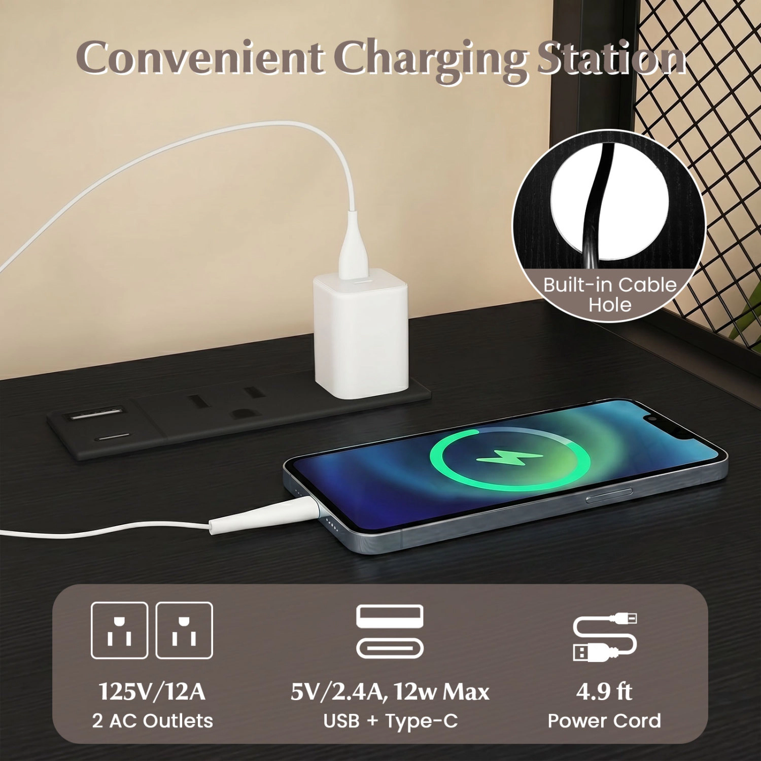 Hivvago Rolling File Cabinet with Charging Station