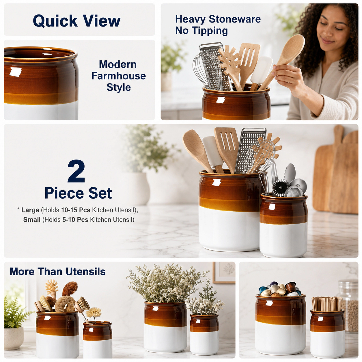 WZK Set of 2 Ceramic Farmhouse Kitchen Utensil Holder