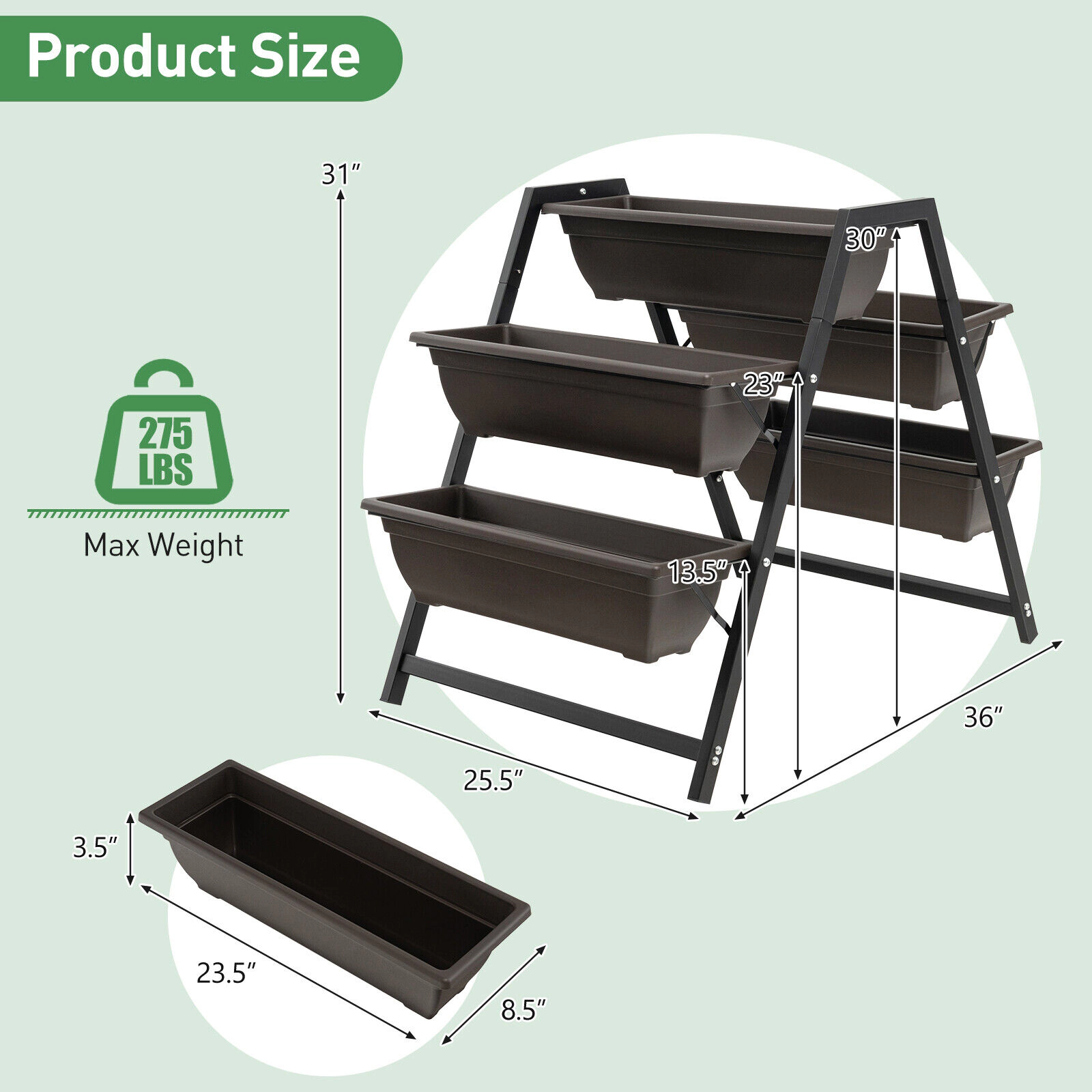 SlickBlue Outdoor Vertical Garden Planter with Metal Frame and Drainage