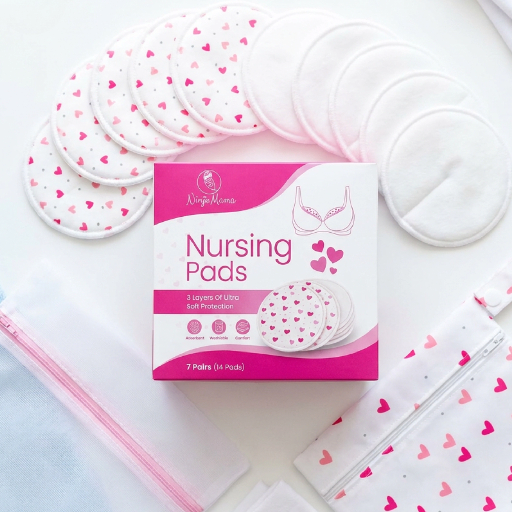 Ninja Mama Women's Super Soft Bamboo Washable Breast Pads - Pack of 14 - (7 Pairs)