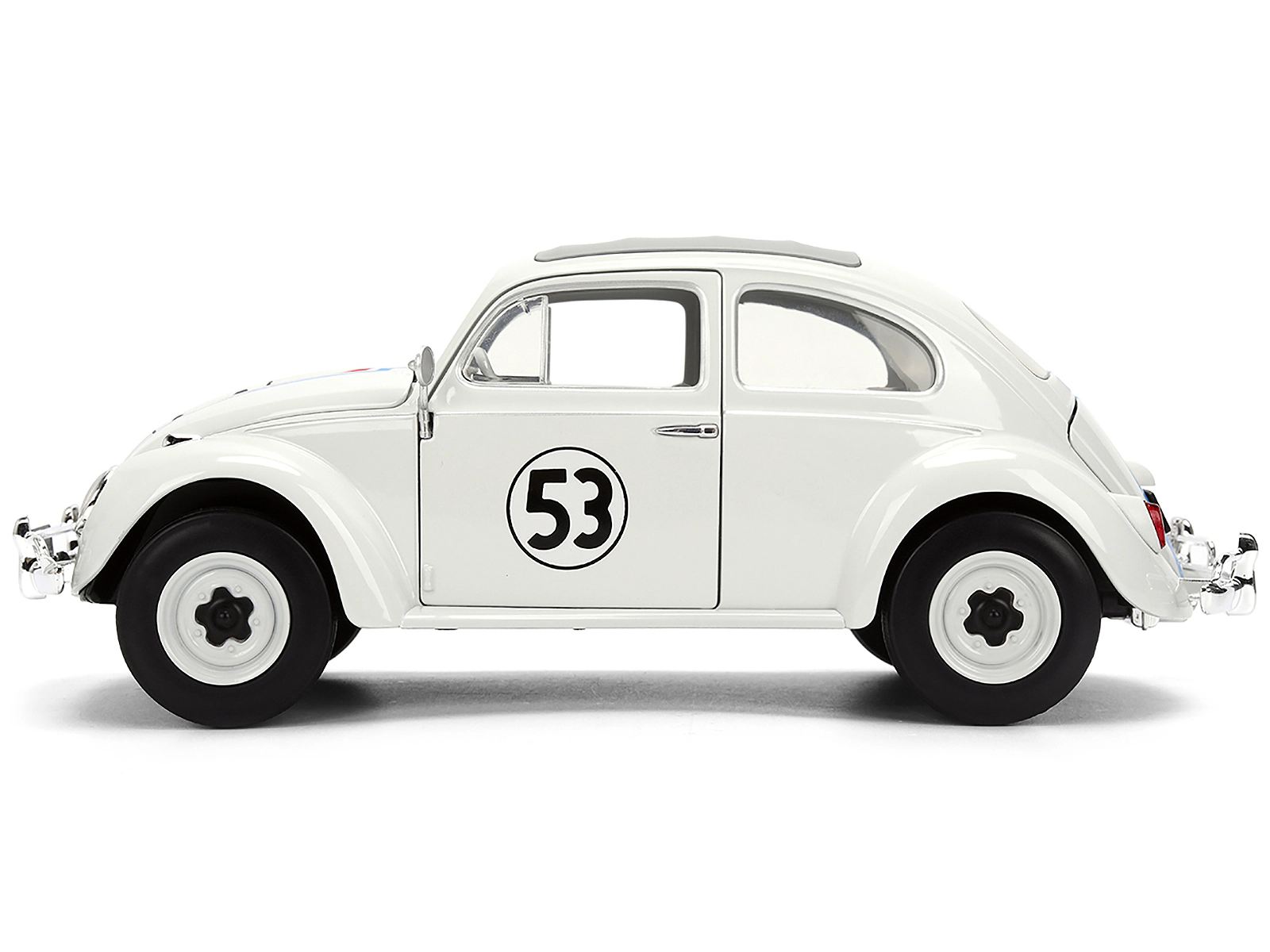 Jada Volkswagen Beetle #53 "Herbie" White with Stripes "The Love Bug" (1968) Movie with Extra Wheels 1/24