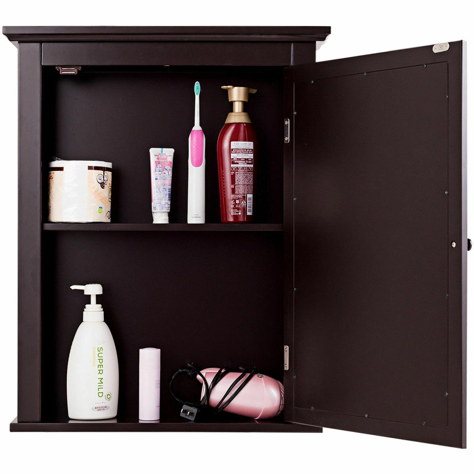 SUGIFT Mirrored Door Retro Handle Adjustable Shelves MDF Bathroom Medicine Cabinet 22-in x 6-in x 27.5-in 11-lb Brown
