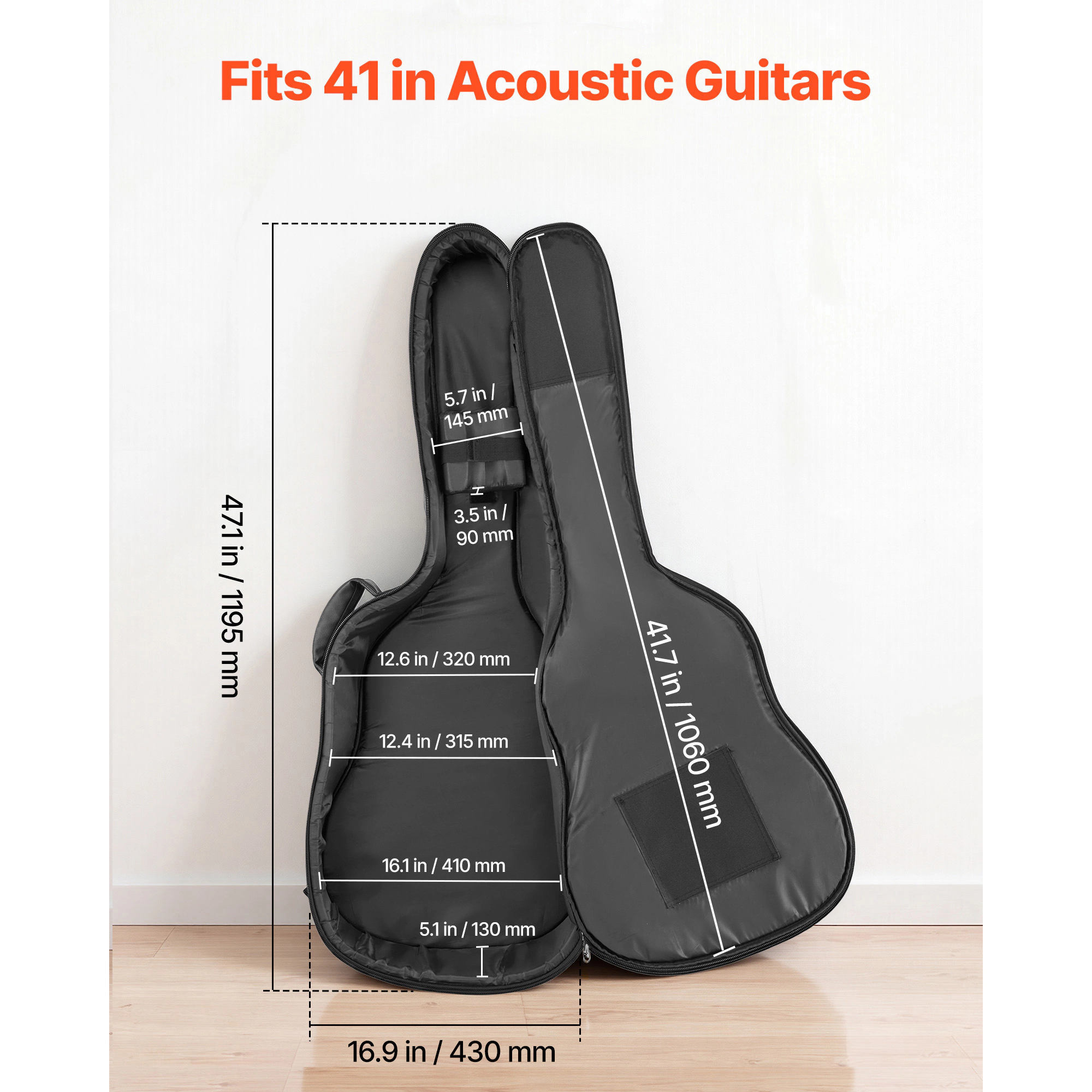HONGGE Acoustic Guitar Bag 47.1 Inch Hard-Shell Protective Travel Carrying Case with Accessory Compartment Foam Padding