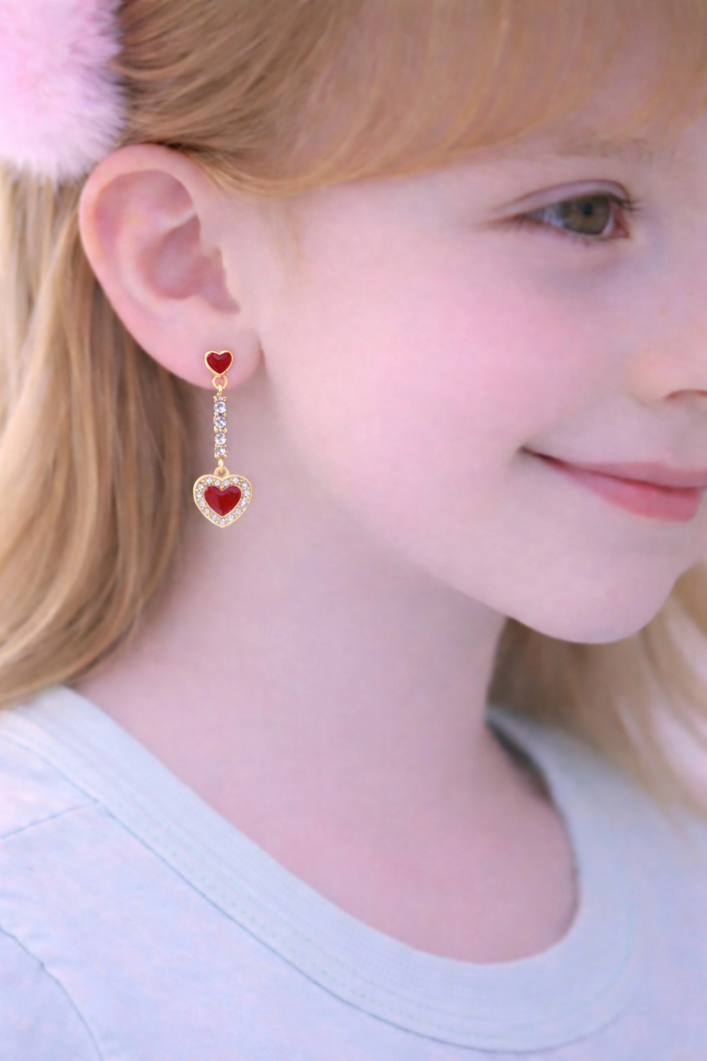 CHANTEUR Kids Red Enamel Heart Drop Earrings - 18K Gold-Plated Brass with Sterling Silver Posts