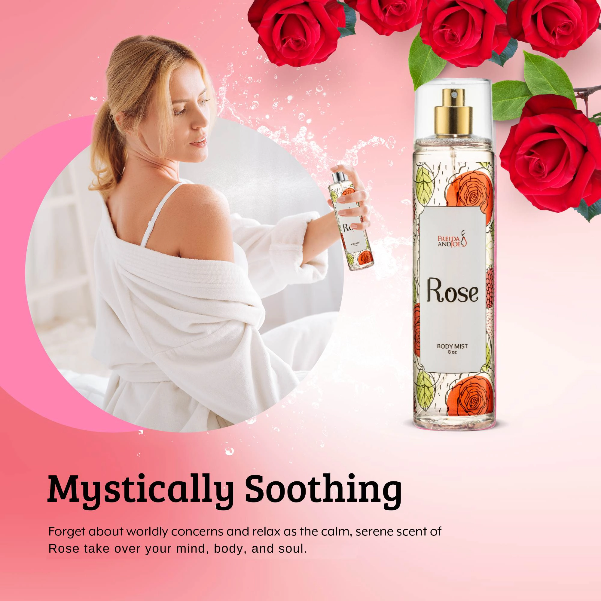 Freida and Joe Women Rose Fragrance Body Mist in 8oz Spray Bottle