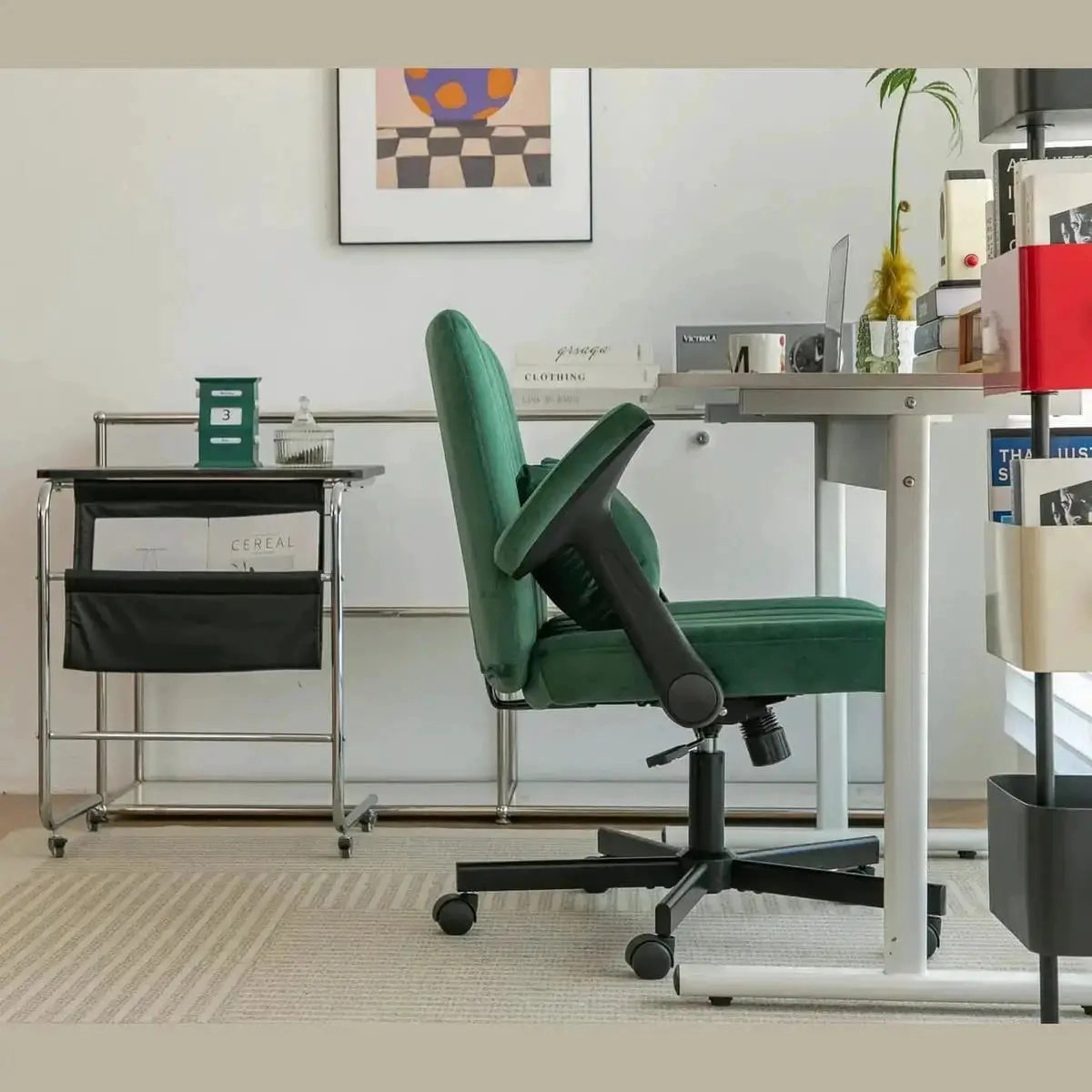 Platinum-Level Office Chairs Green Velvet Criss-Cross Office Chair with Memory Foam & Padded Armrests