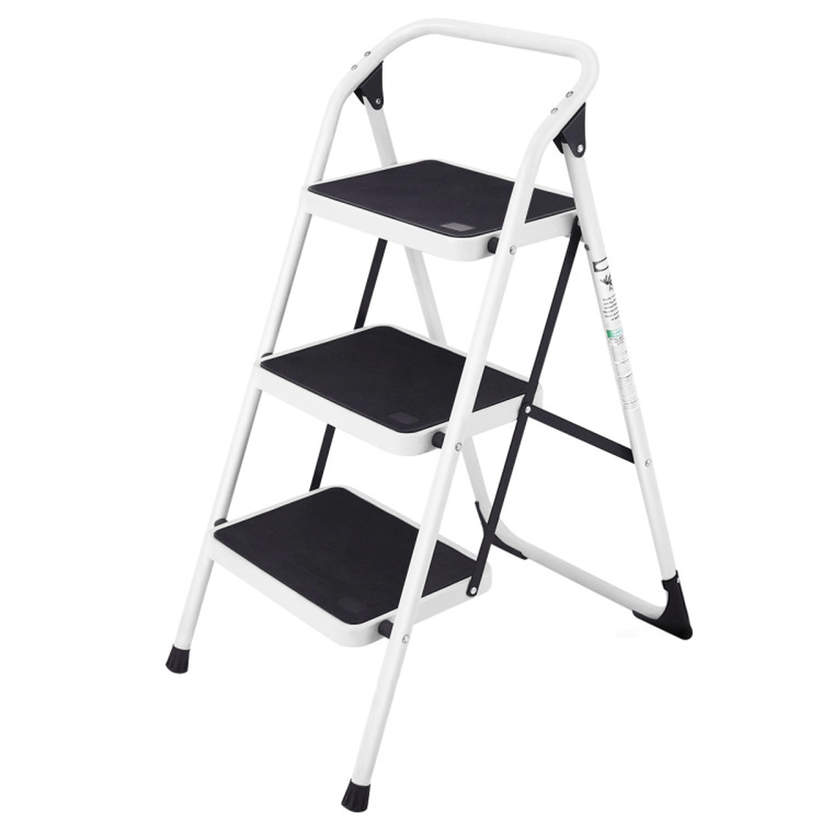 SUGIFT Folding 3-Step Iron Ladder Step Stool Anti-Slip 15 x 10-in Treads 330-lb Capacity 19.5 x 4 x 41-in Black/White