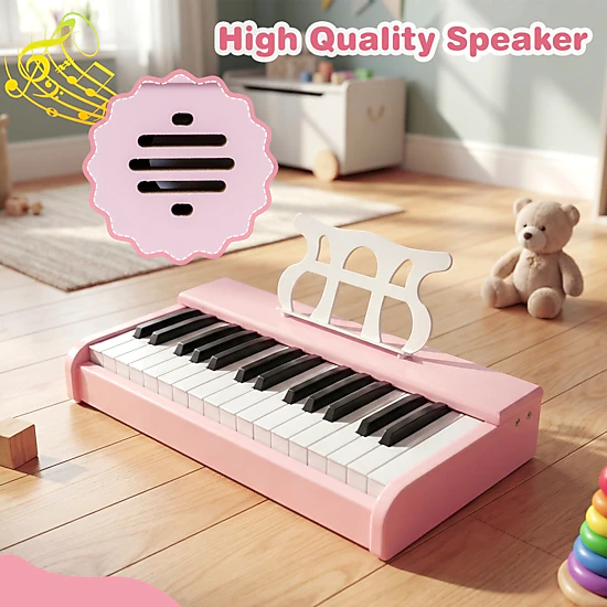 SUGIFT Pink 30-Key Kids Digital Piano Keyboard with Resonance Hole One-Key Start and Music Stand