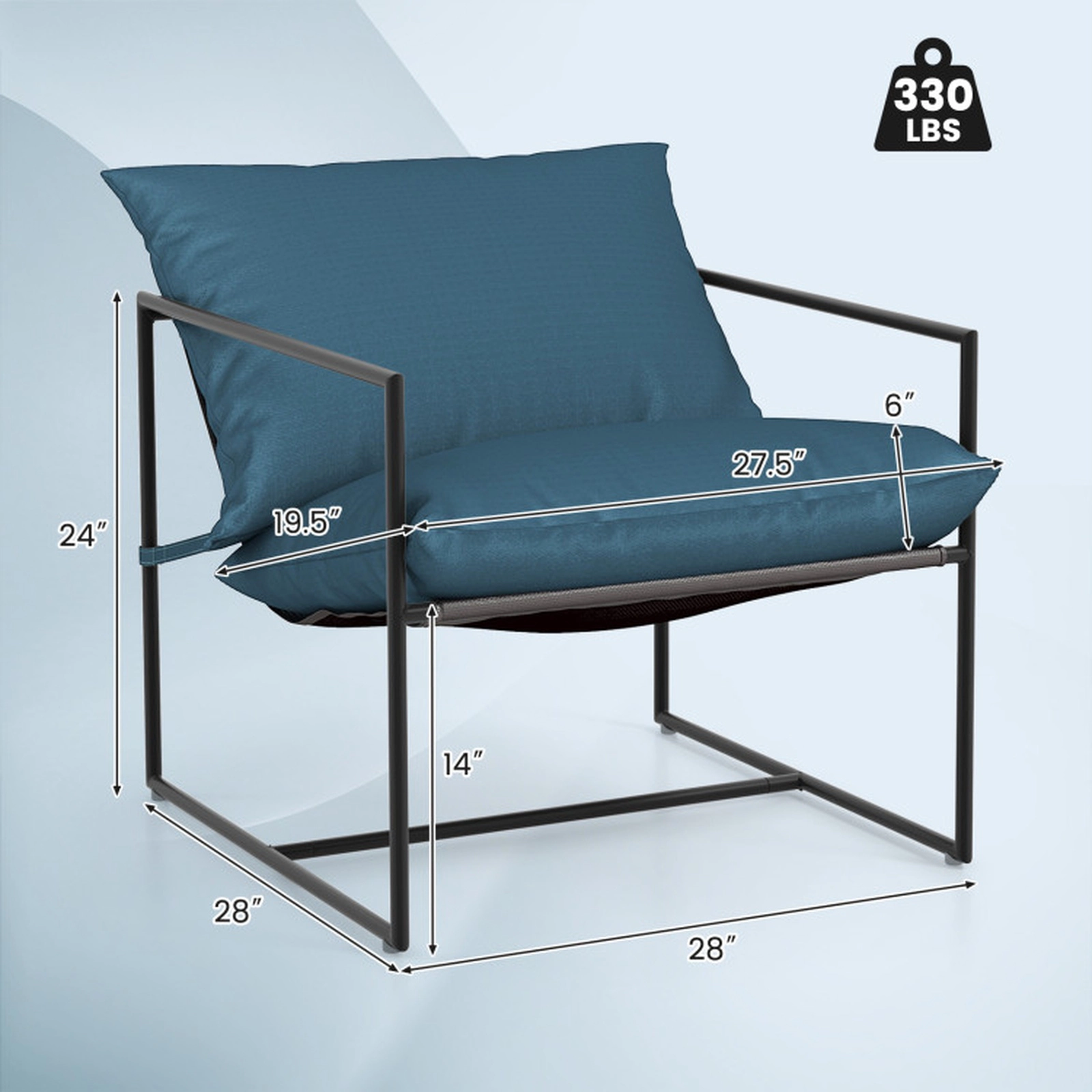 SUGIFT Set of 2 330-lb Capacity Navy Sling Accent Chairs with Weatherproof Fabric and Reinforced Metal Frame