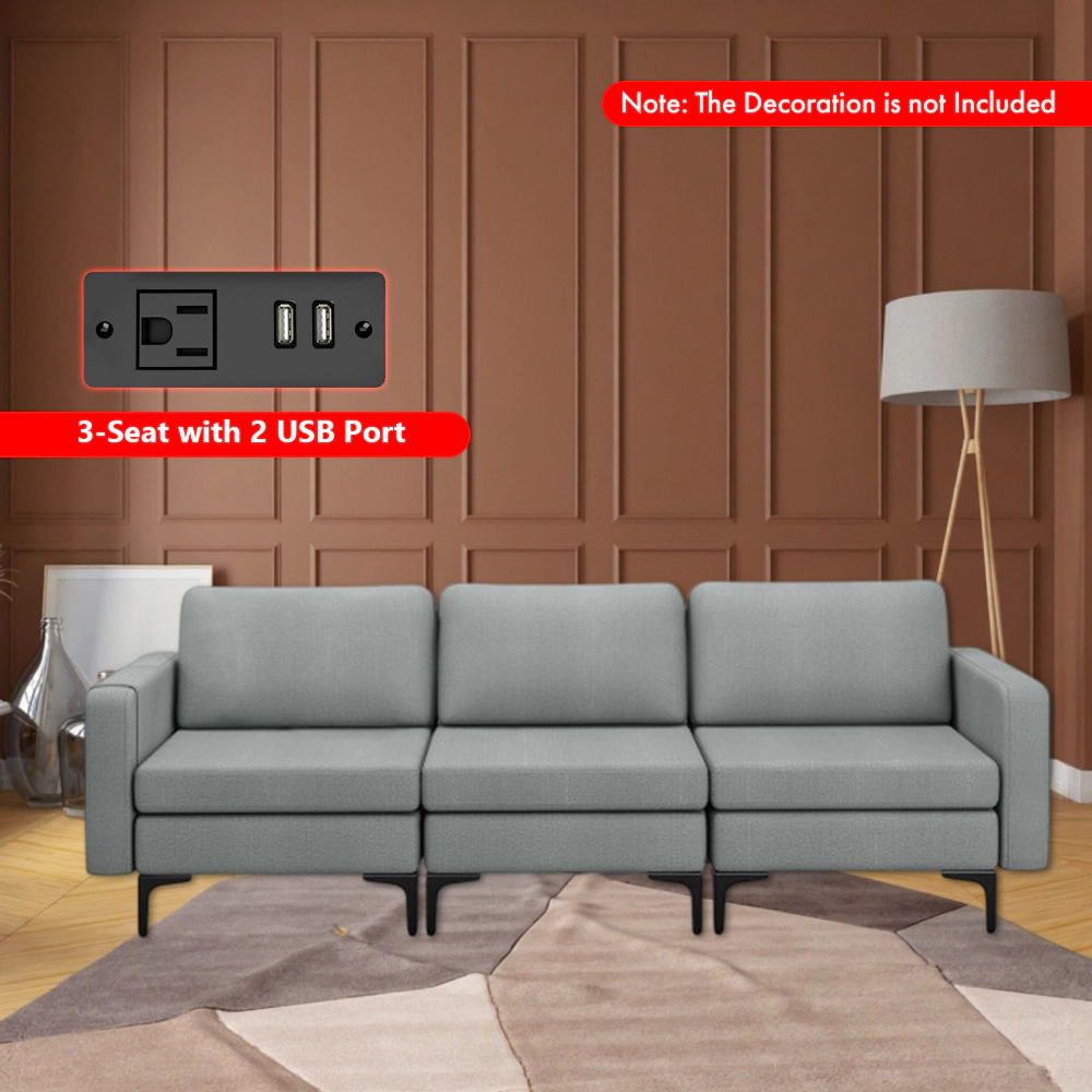 Hivvago 3-Seater Convertible Sofa with Built-in USB Ports and Side Magazine Pockets
