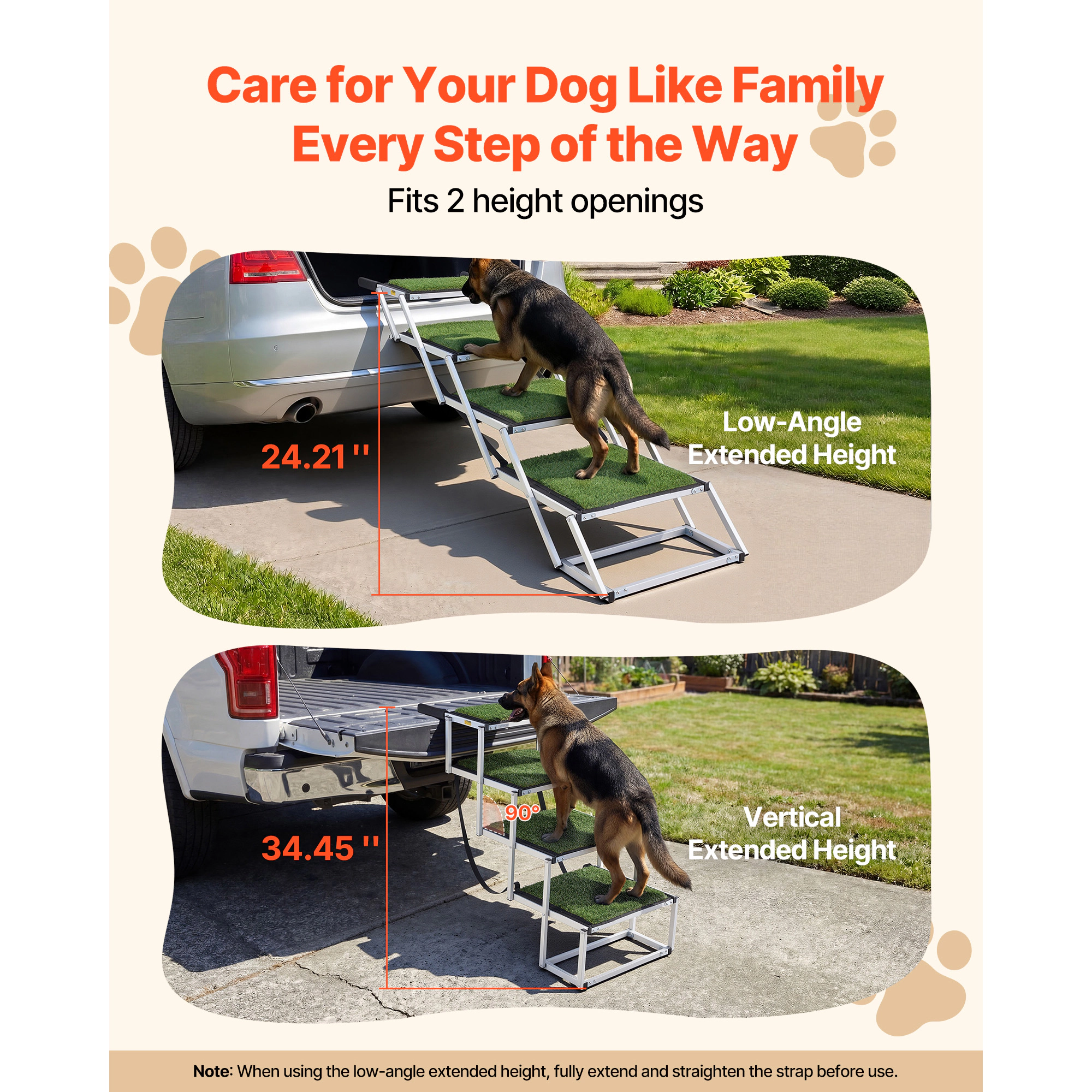HONGGE Dog Stairs for Car, 4 Steps Extra Wide Foldable Dog Ramp for Large Dogs with Non-Slip Surface