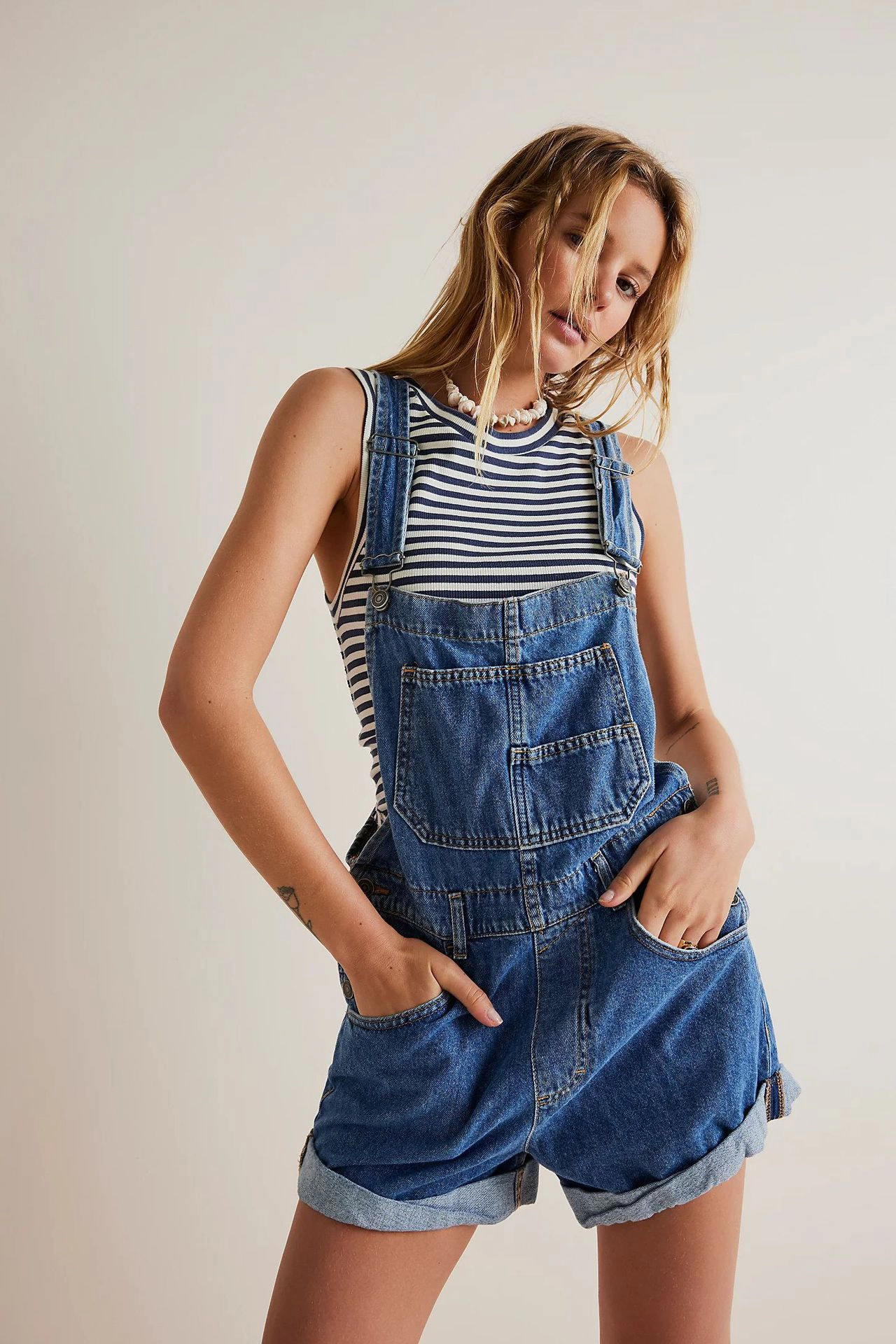 KOJOOIN Women's Denim Short Overalls Adjustable Strap Cuffed Jean Shortalls Rompers Pants Bib Shorts