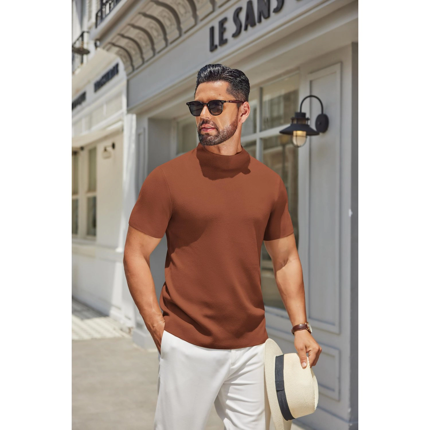 COOFANDY Summer Knit Polo Shirt Short Sleeve V Neck Collared Casual Tee Tops