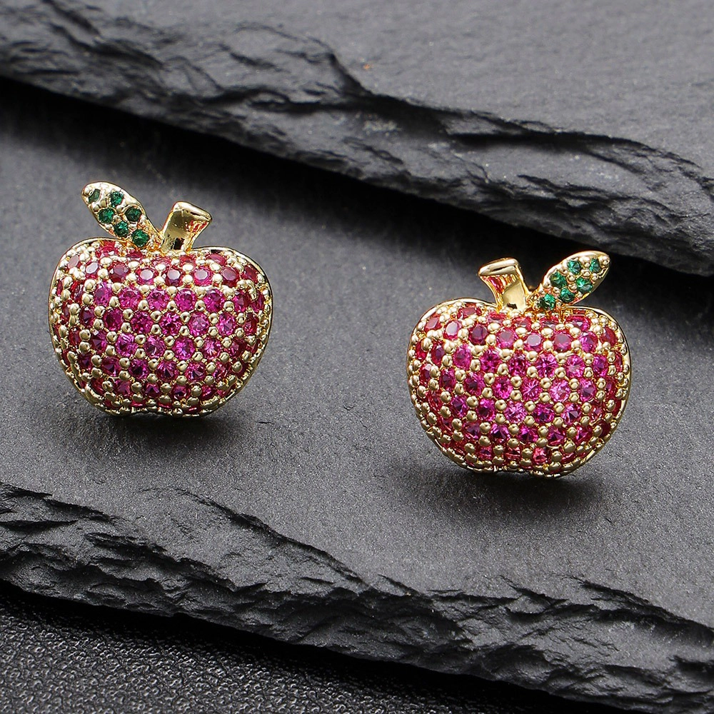 Women Colorful Paved Cubic Zirconia Apple Stud Earring