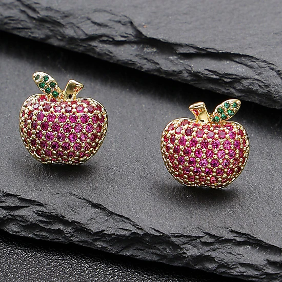Women Colorful Paved Cubic Zirconia Apple Stud Earring