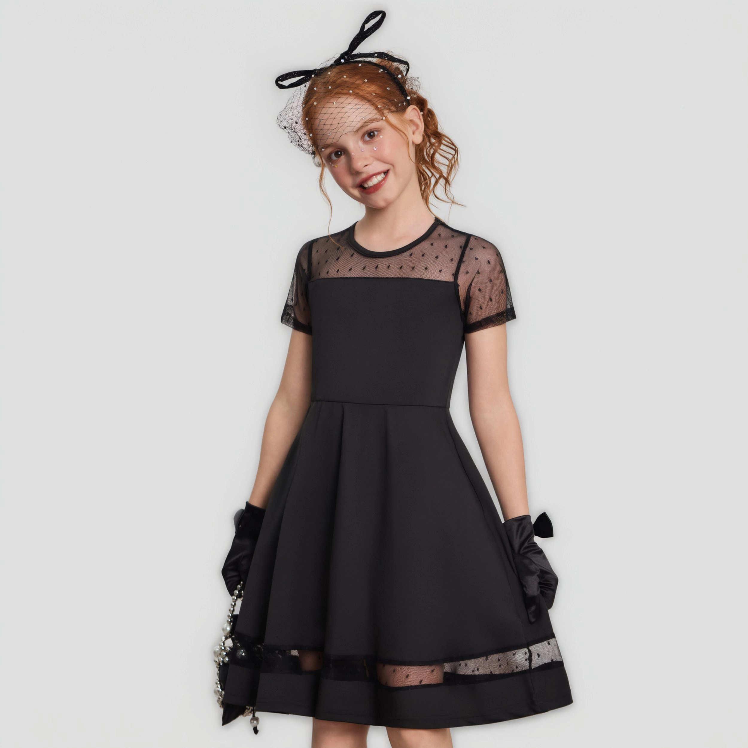 Arshiner Girls Summer Dress Short Sleeve Mesh Aline Formal Party Fancy Dance School