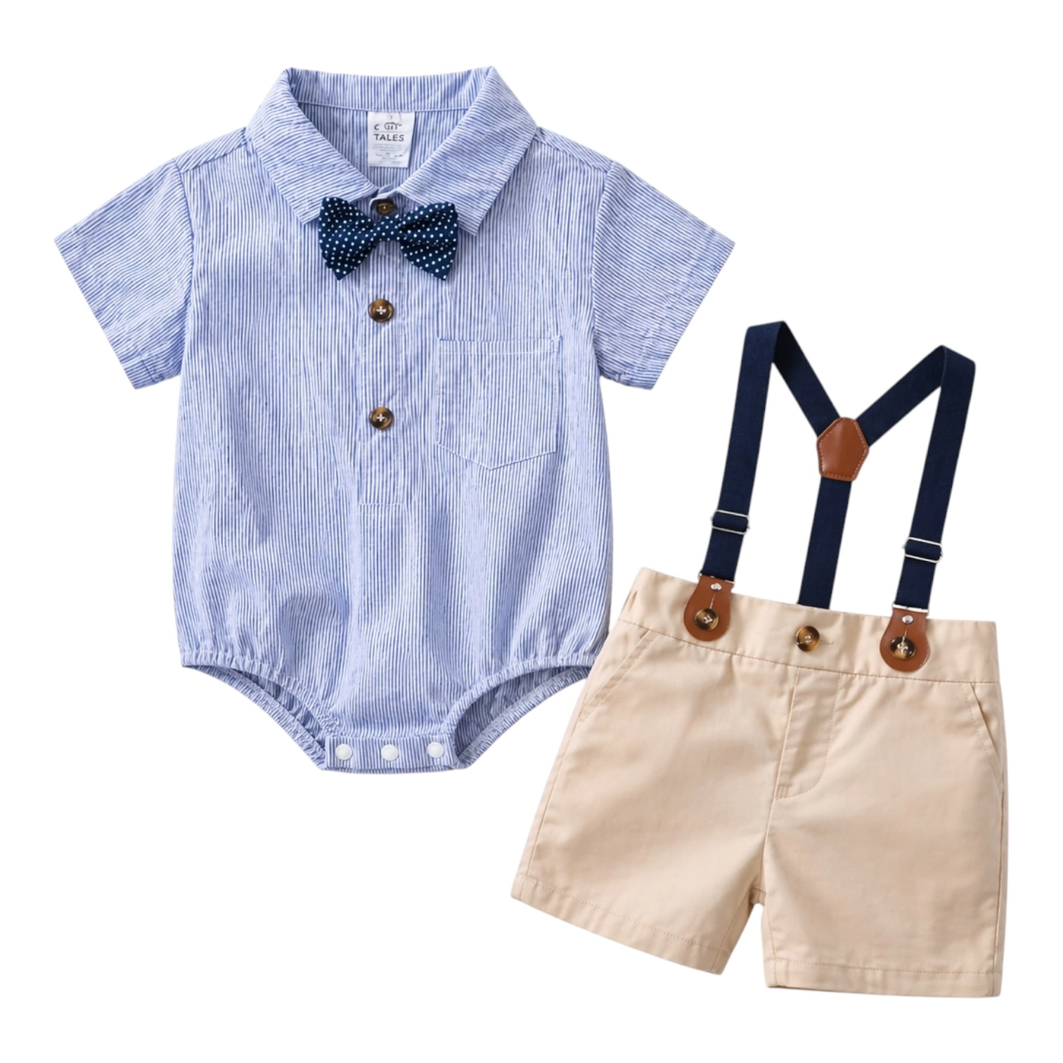 Laurenza's Baby Boys Blue Striped Suspenders Set