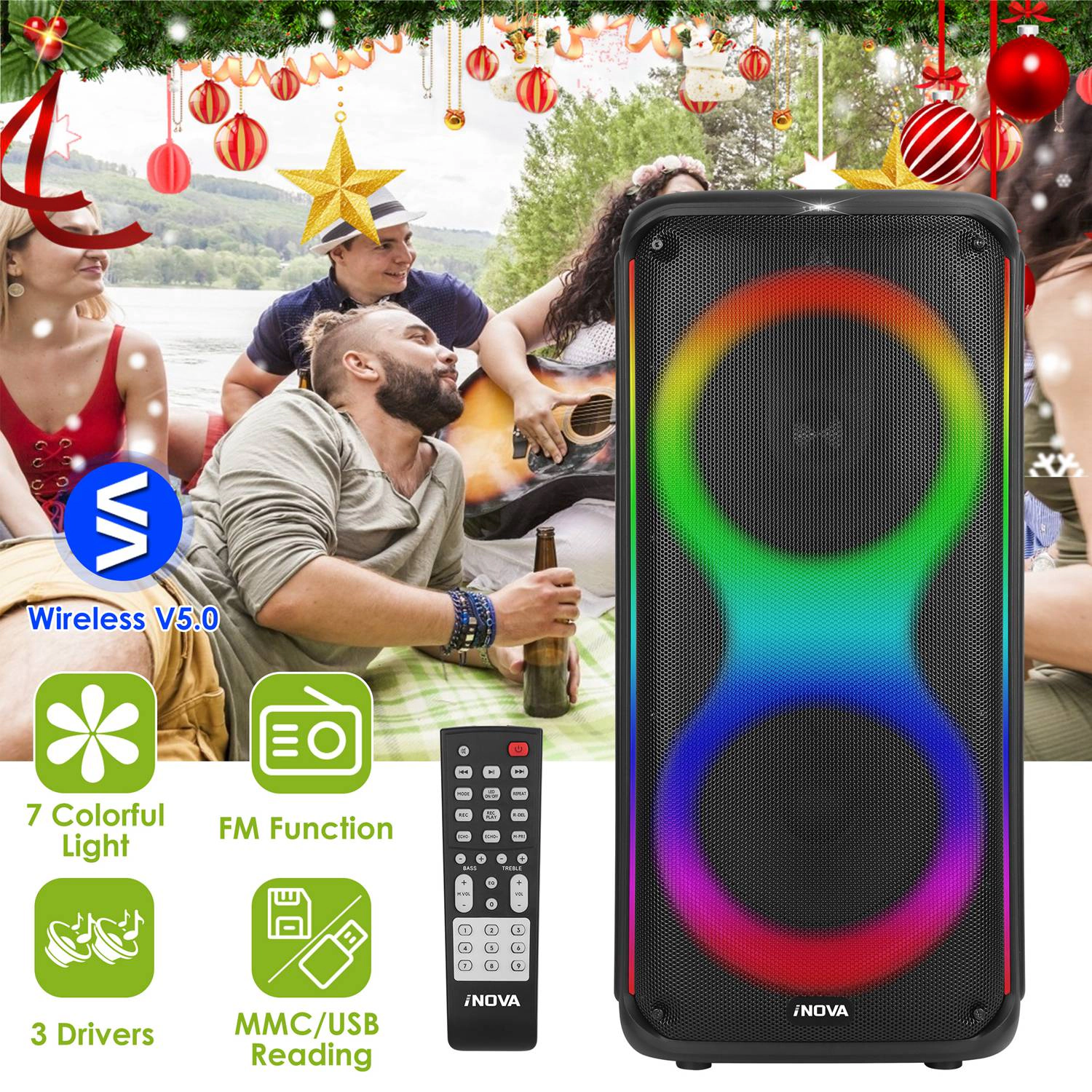 GBruno 8-Inch Wireless Party Speaker With RGB Lights