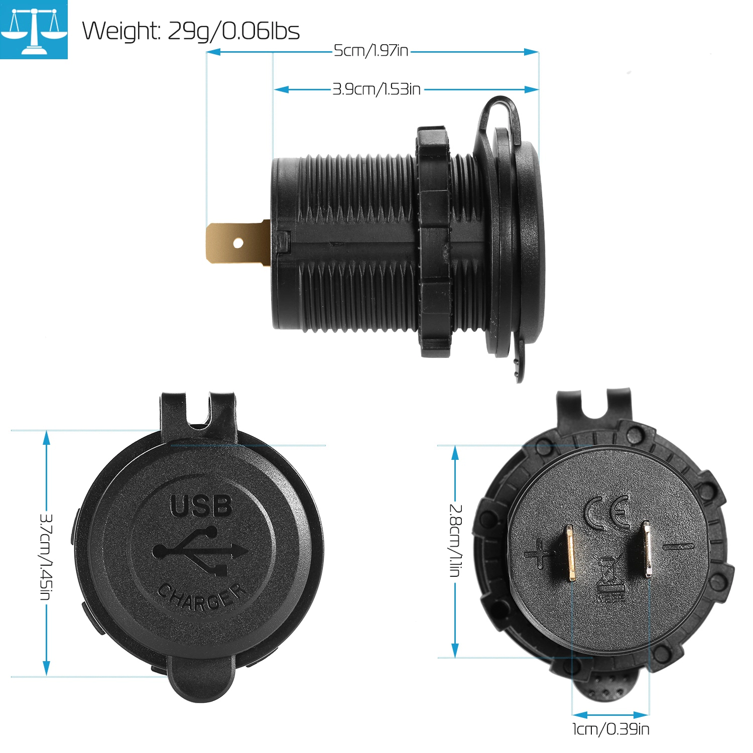 GBruno Waterproof Dual USB Car Charger Adapter