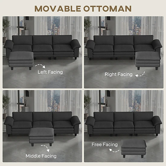 Hivvago L-Shaped Sectional Sofa With Movable Ottoman