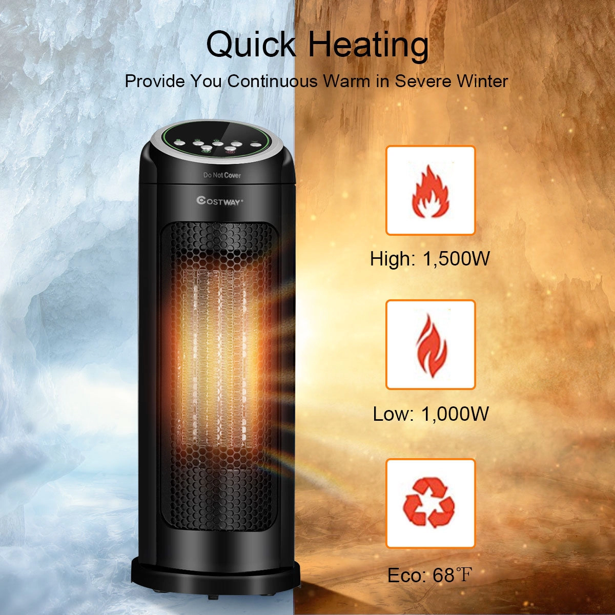 SlickBlue 1500W Ceramic Space Heater with Remote Control and Timer