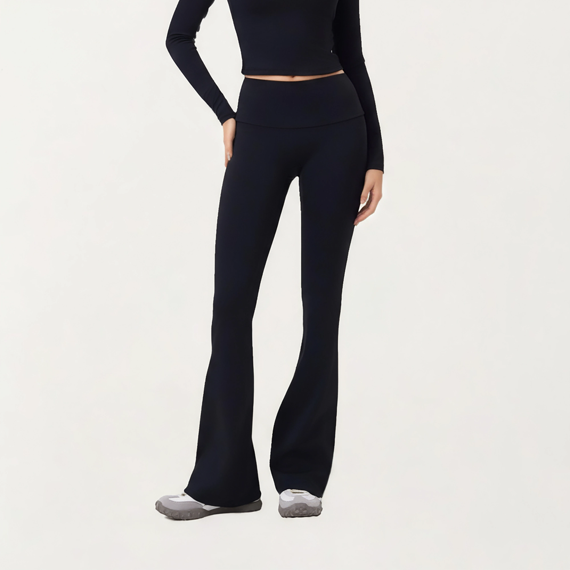 Anna-Kaci Active Women's High Waist Flare Leg Pants with Foldover Waistband and Stretch Performance Fabric