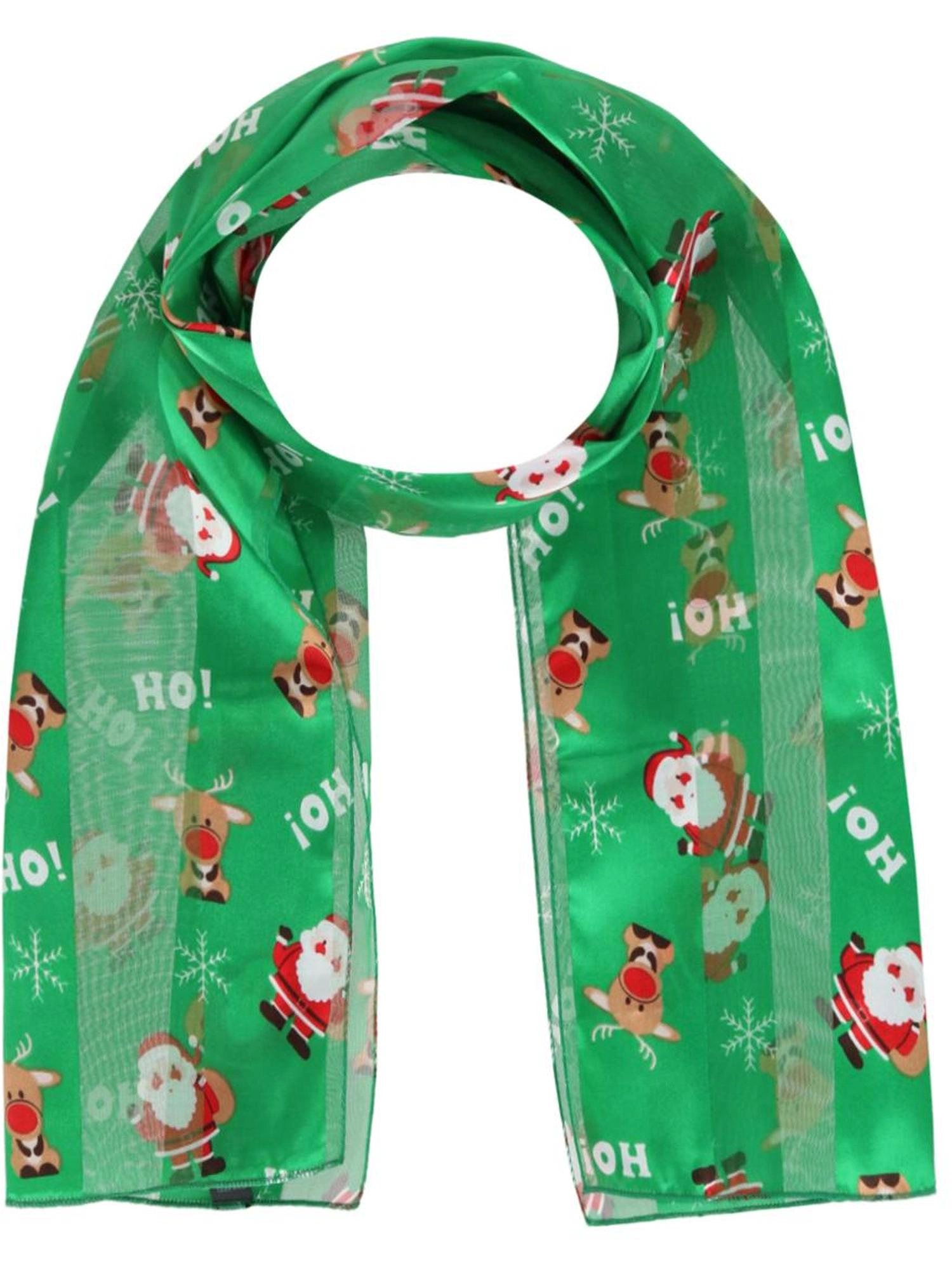 CTM Women's Holiday Santa and Reindeer Lightweight Satin Scarf