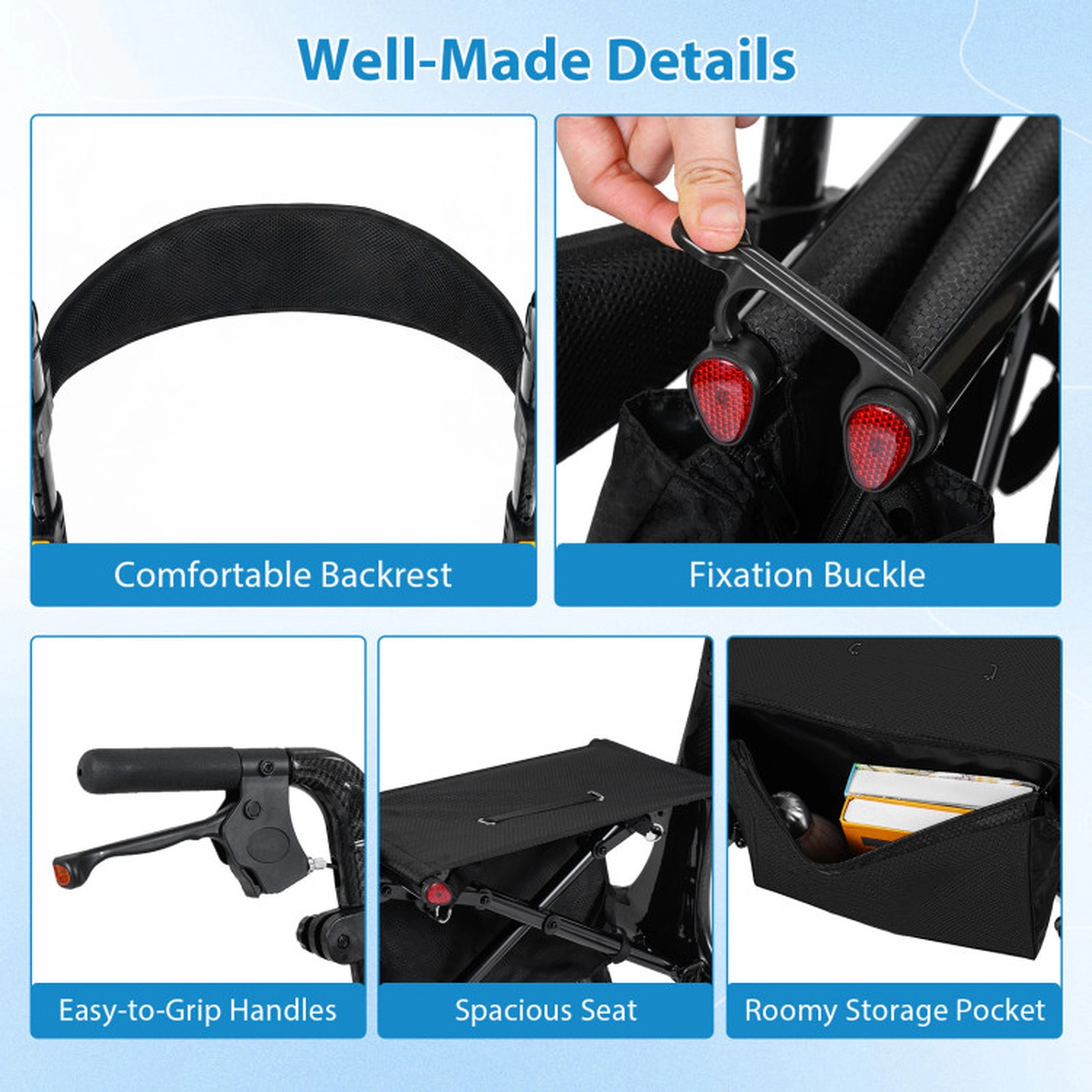 SUGIFT Foldable Rollator Rolling Walker with Seat 300-Lb Capacity Black