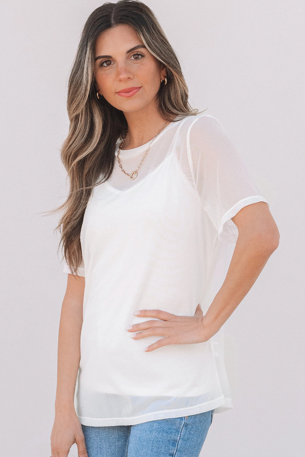 Threaded Pear Women's Miranda Sheer Mesh Short Sleeve Top
