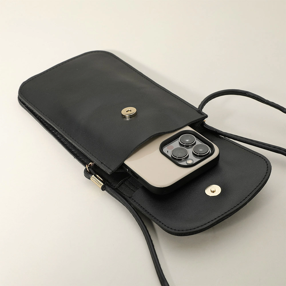 FASHNZFAB Metal Ring Handle Faux Leather Mini Phone Pouch Clutch Bag / Crossbody Bag