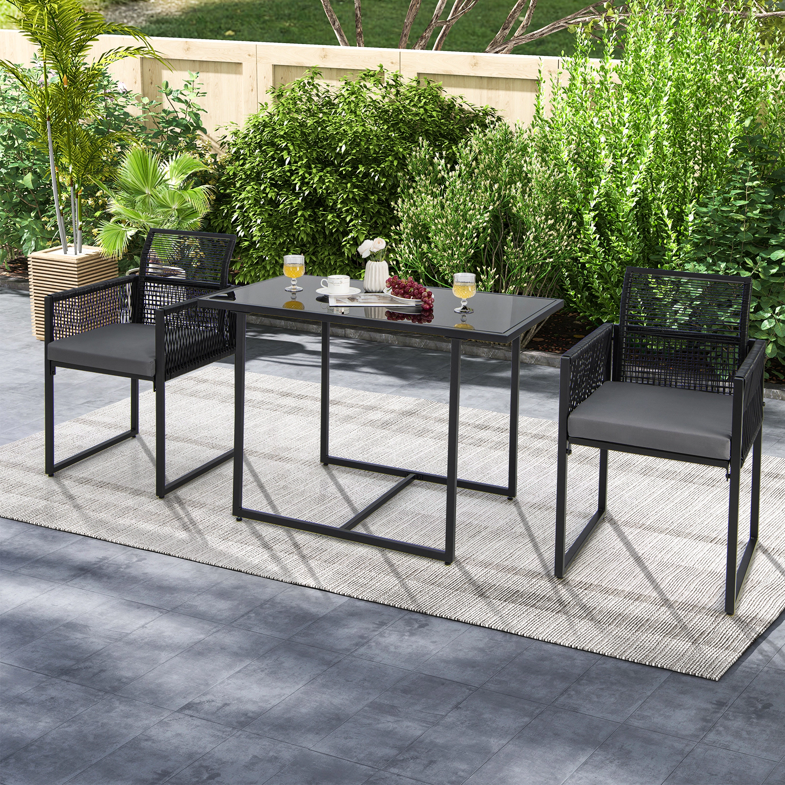 SUGIFT PE Rattan Outdoor Dining Set Folding Backrest Chairs & Seat Cushions 330-lb Chair Capacity 155-lb Table Capacity