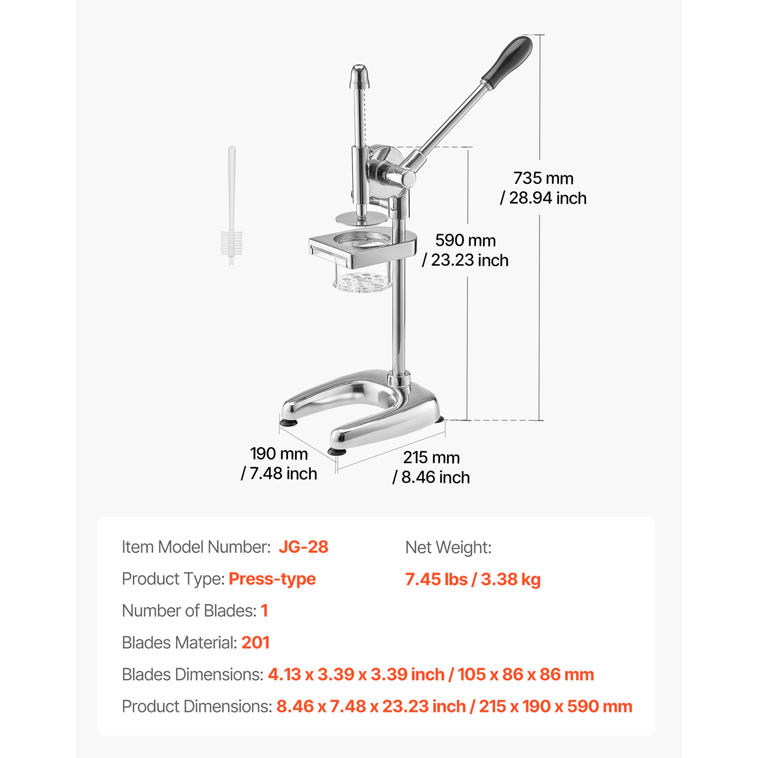 HONGGE Manual Mashed Potato Extruder & Long French Fry Maker, Stainless Steel Press with Pull-Out Bowl