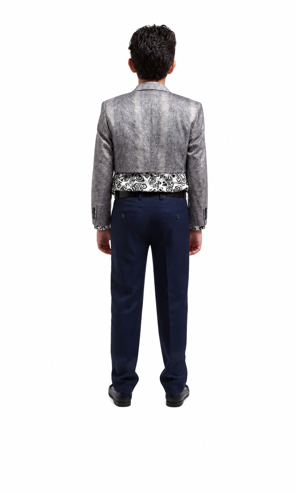 Elie Balleh Boys Slim Fit Printed Velvet Blazer