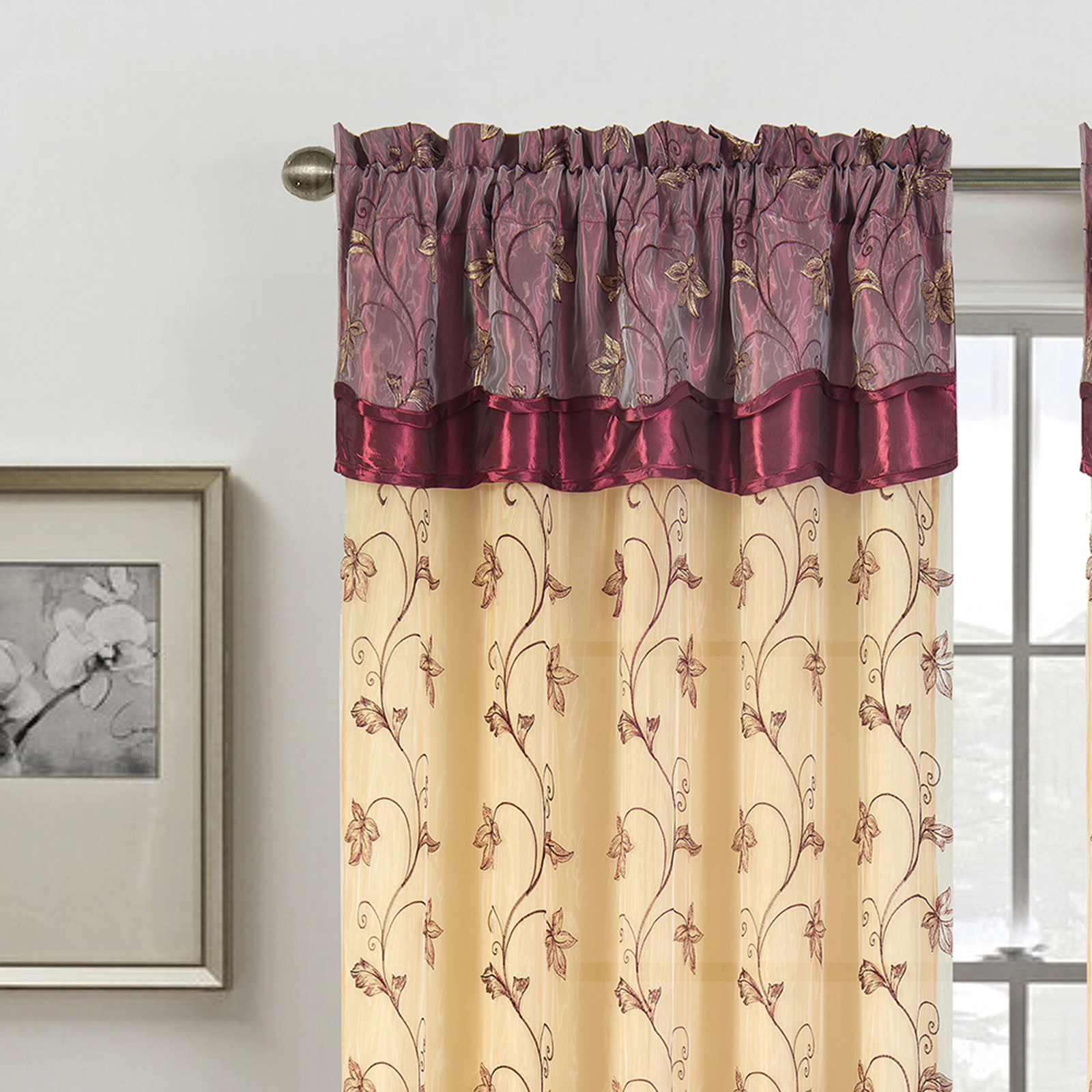 Pia Embroidered Panel With Double Valance 54'' x 90