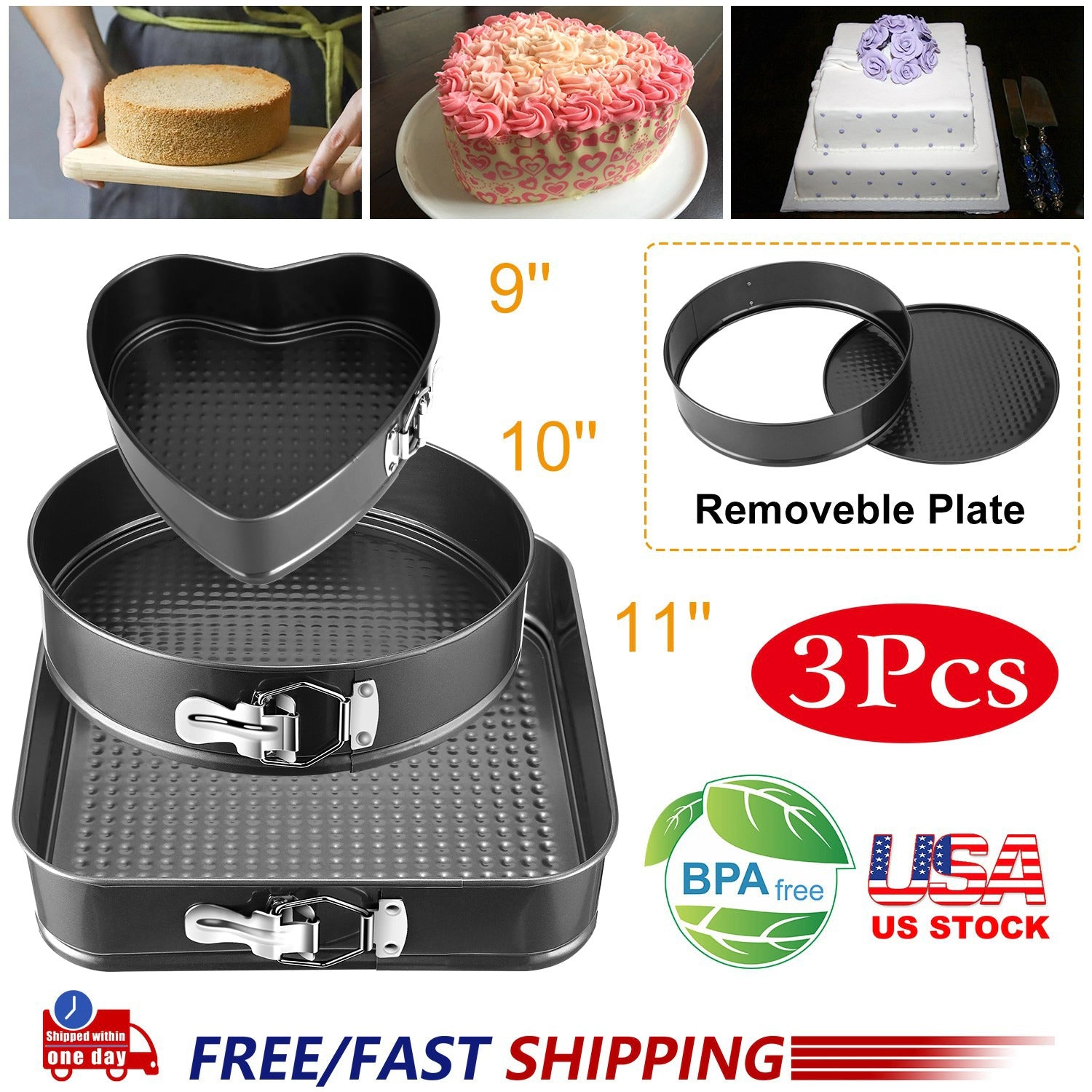 GBruno Non-Stick Springform Cake Pan Set, 3-Piece