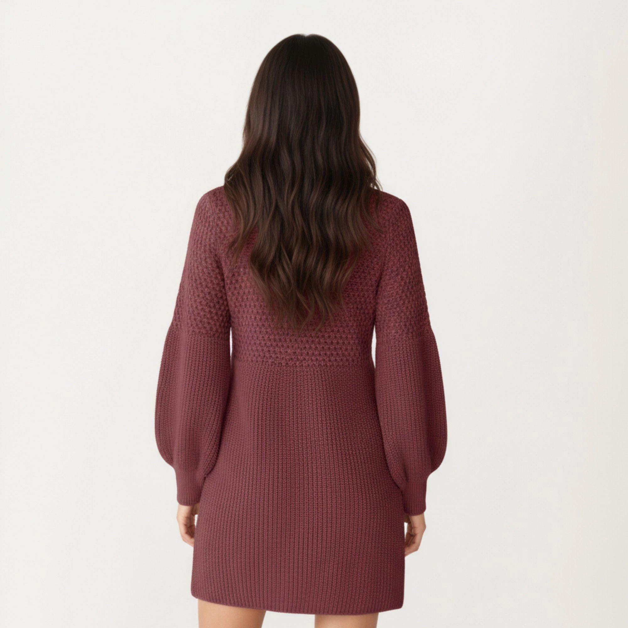 Anna-Kaci Women's Long Sleeve Knit Textured Bodice Balloon Sleeves Sweater Dress
