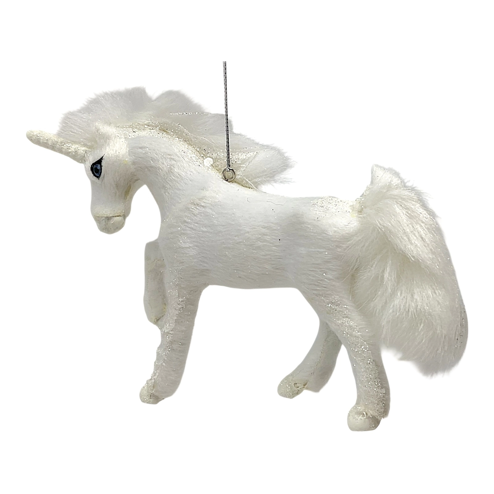 Kurt Adler White Plush Glittered Unicorn Fantasy Christmas Tree Ornament 6.5 inch