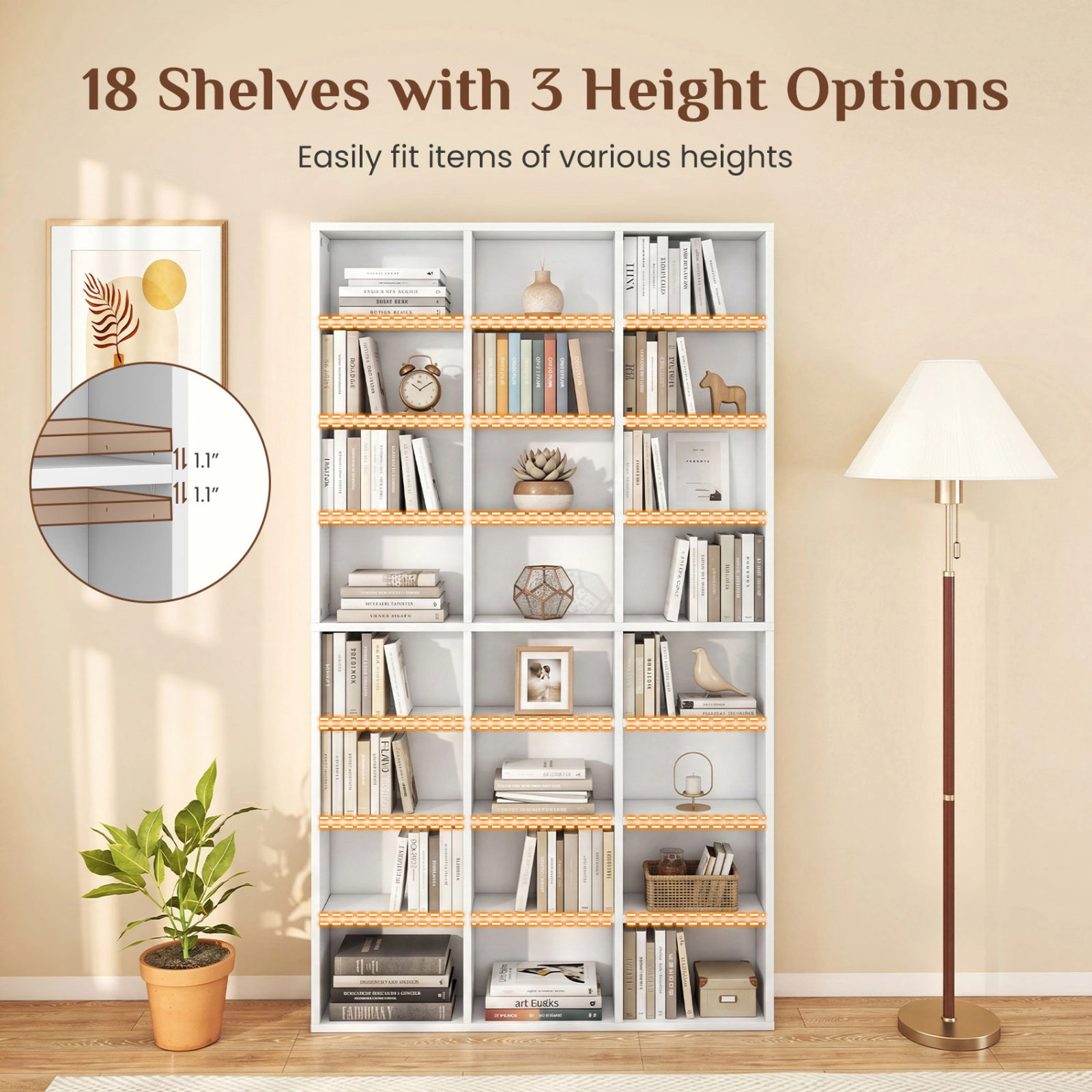SUGIFT 70-in Tall 24-Cube Bookshelf Storage Organizer 11-lb Cube Capacity 44-lb Top Shelf Capacity White