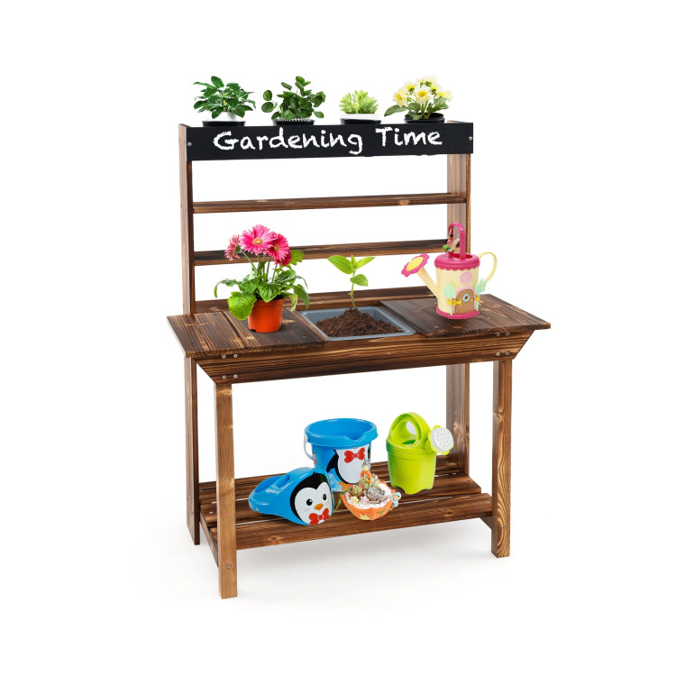 Hivvago Wooden Potting Bench Table Outdoor Mud Kitchen with Solid Fir Wood Frame