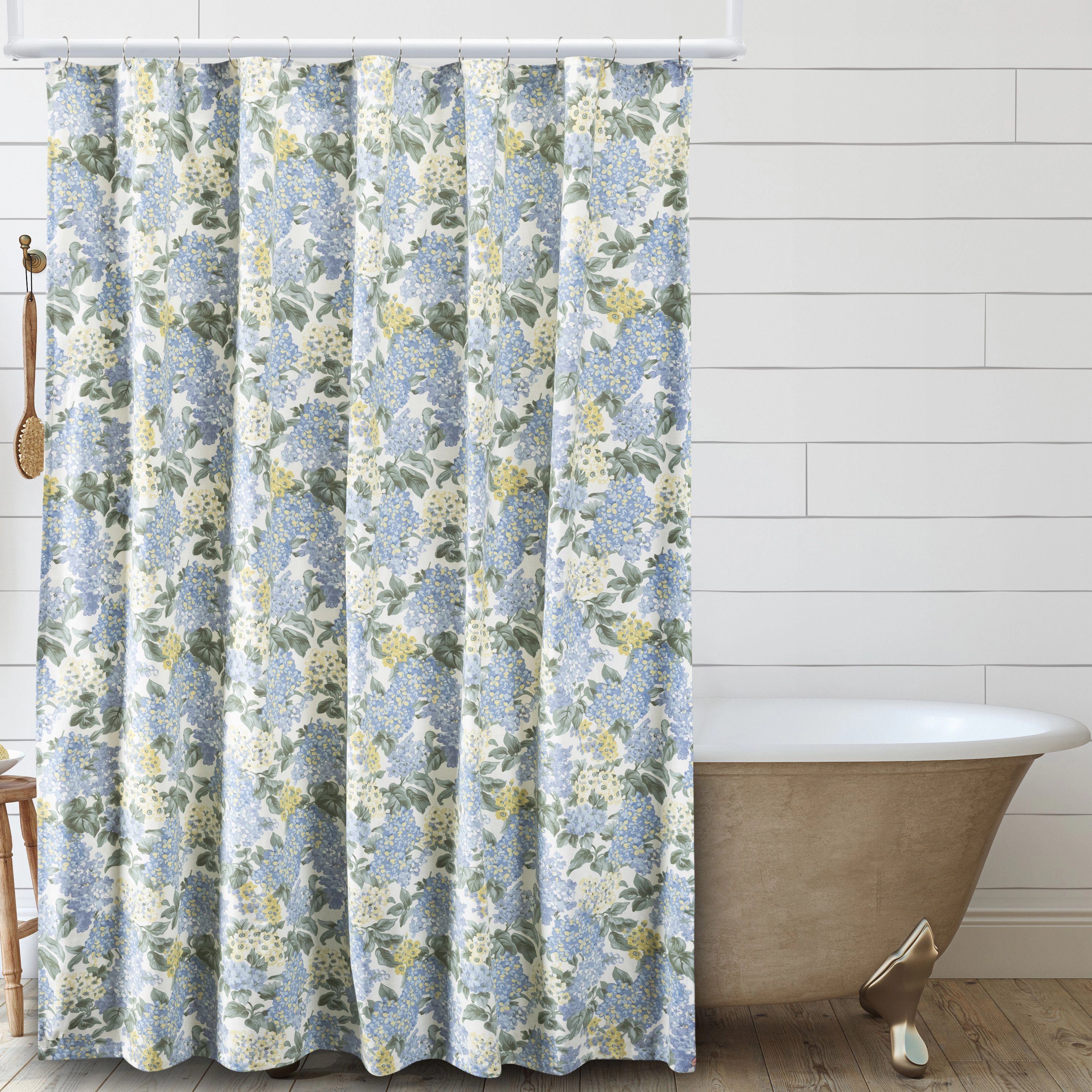 Ellis Hydrangea Classic Pattern Printed High Quality Piped Edge Button Holes Shower Curtain 72x72 Blue