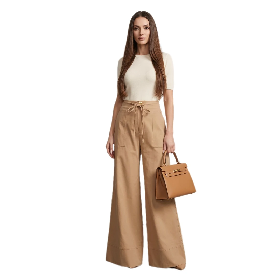 Coolmee Women's Drawstring Loose Fit Wide Leg Flowy Casual Pants Trousers