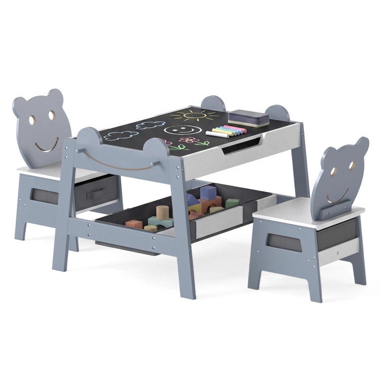 Hivvago 5-In-1 Toddler Table And 2 Chairs Cute Art Desk Set With Reversible Chalkboard Whiteboard