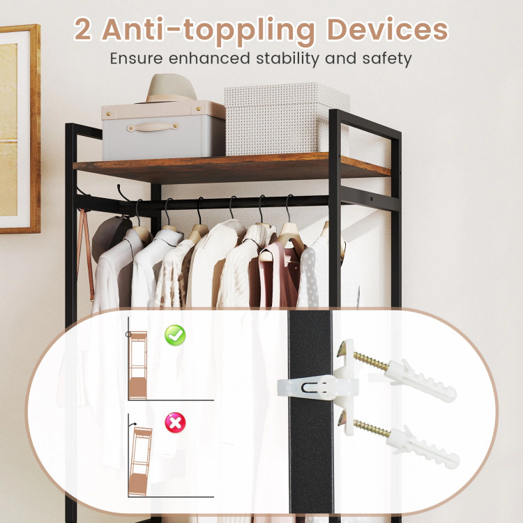 Hivvago Clothes Rack with Drawers and Shelves with Side Hooks and Metal Frame