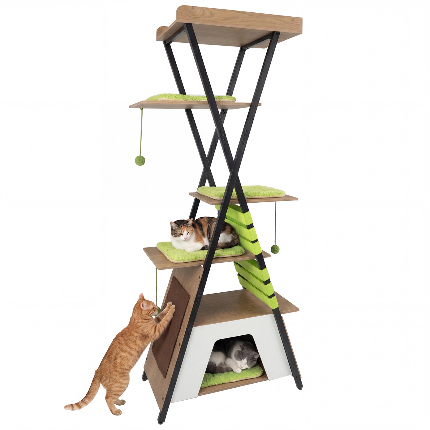 SUGIFT 73-in Extra Tall Cat Tree with Large Condo Guardrail Perch Metal Frame and Anti-Tip Device
